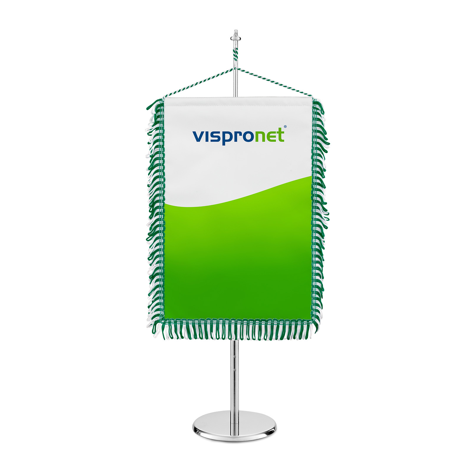Bannière de table rectangulaire avec frange boucle blanche/verte
