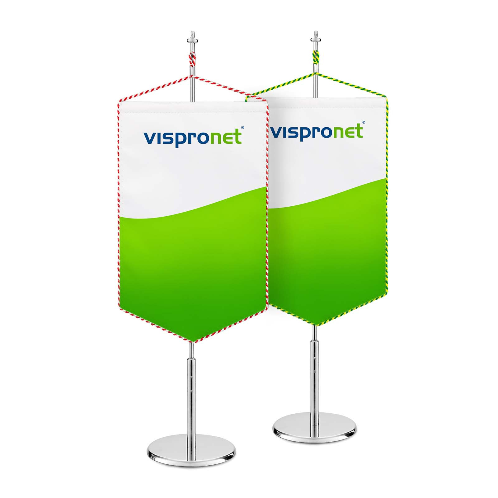 Bannière de table à bord inférieur pointu avec cordon blanc/rouge ou vert/jaune