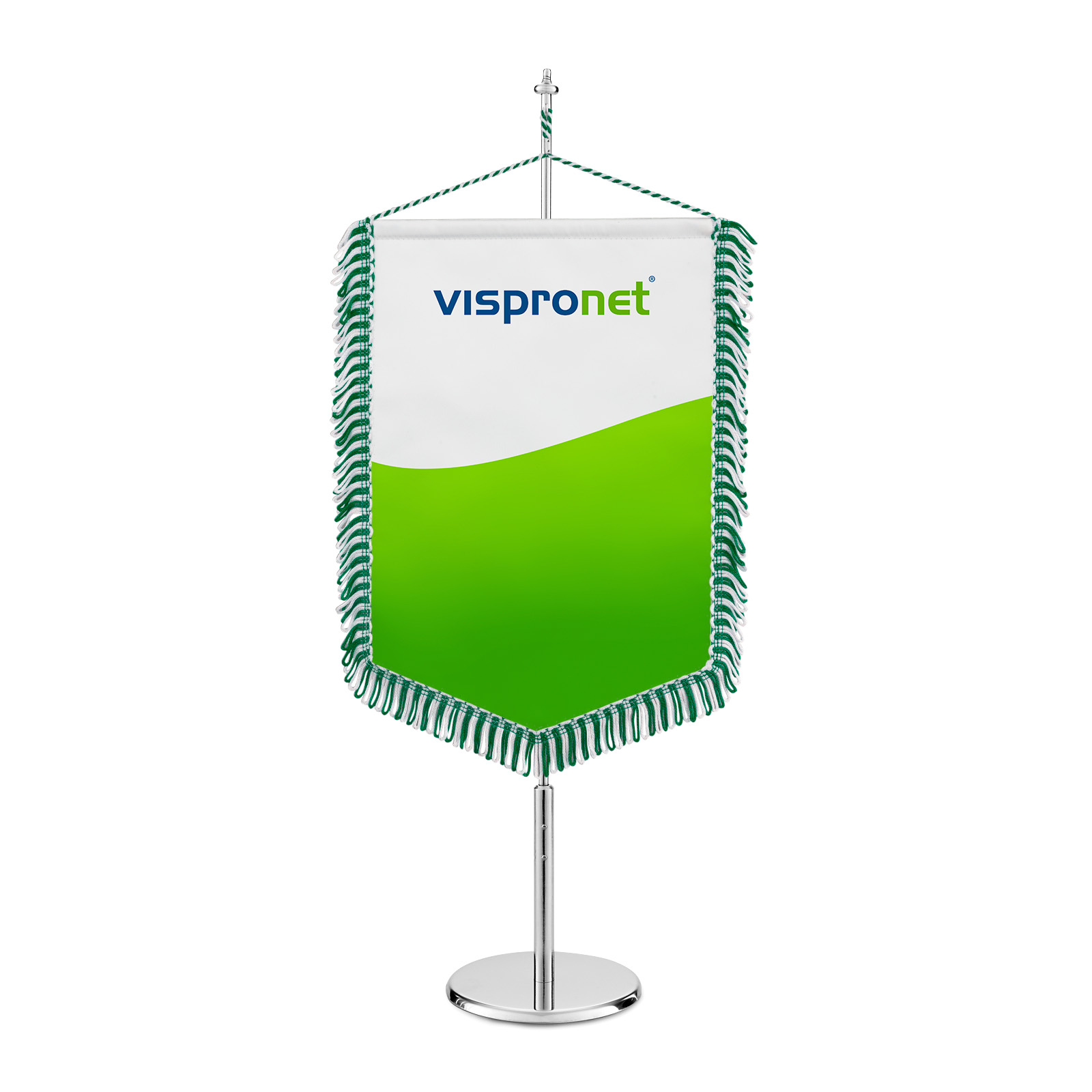 Bannière de table à bord inférieur pointu avec frange boucle blanche/verte