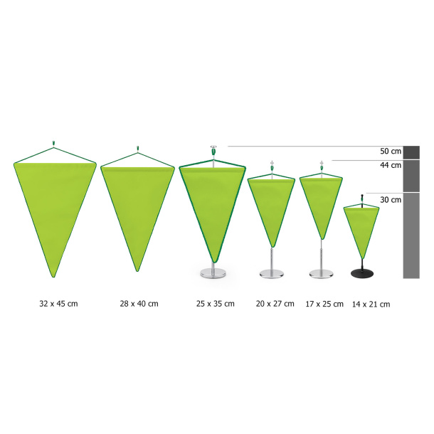 Fanion de table avec cordon, comparaison des tailles