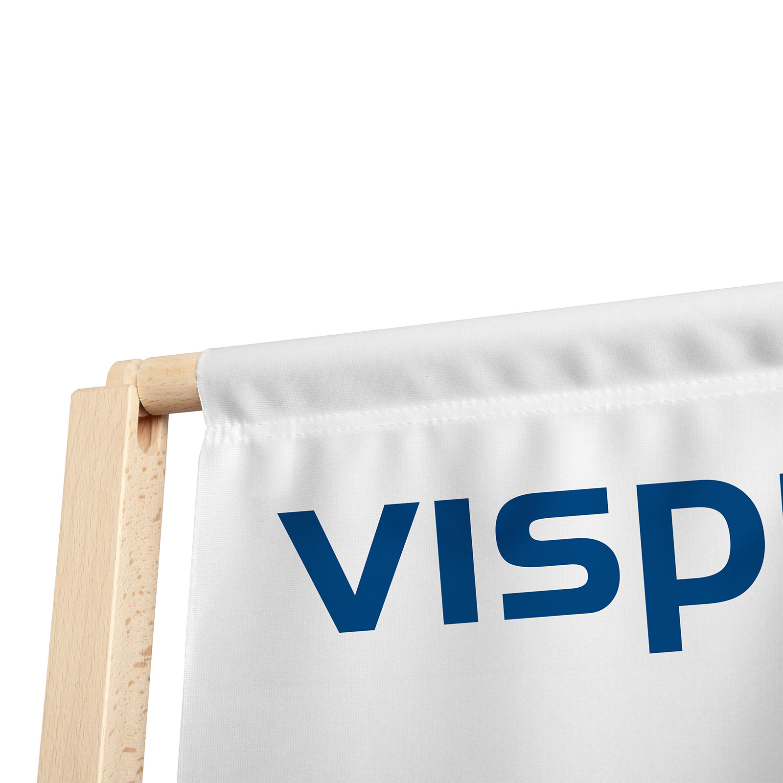 Bannière display en bois - vue bord supérieur, barre en bois à insérer