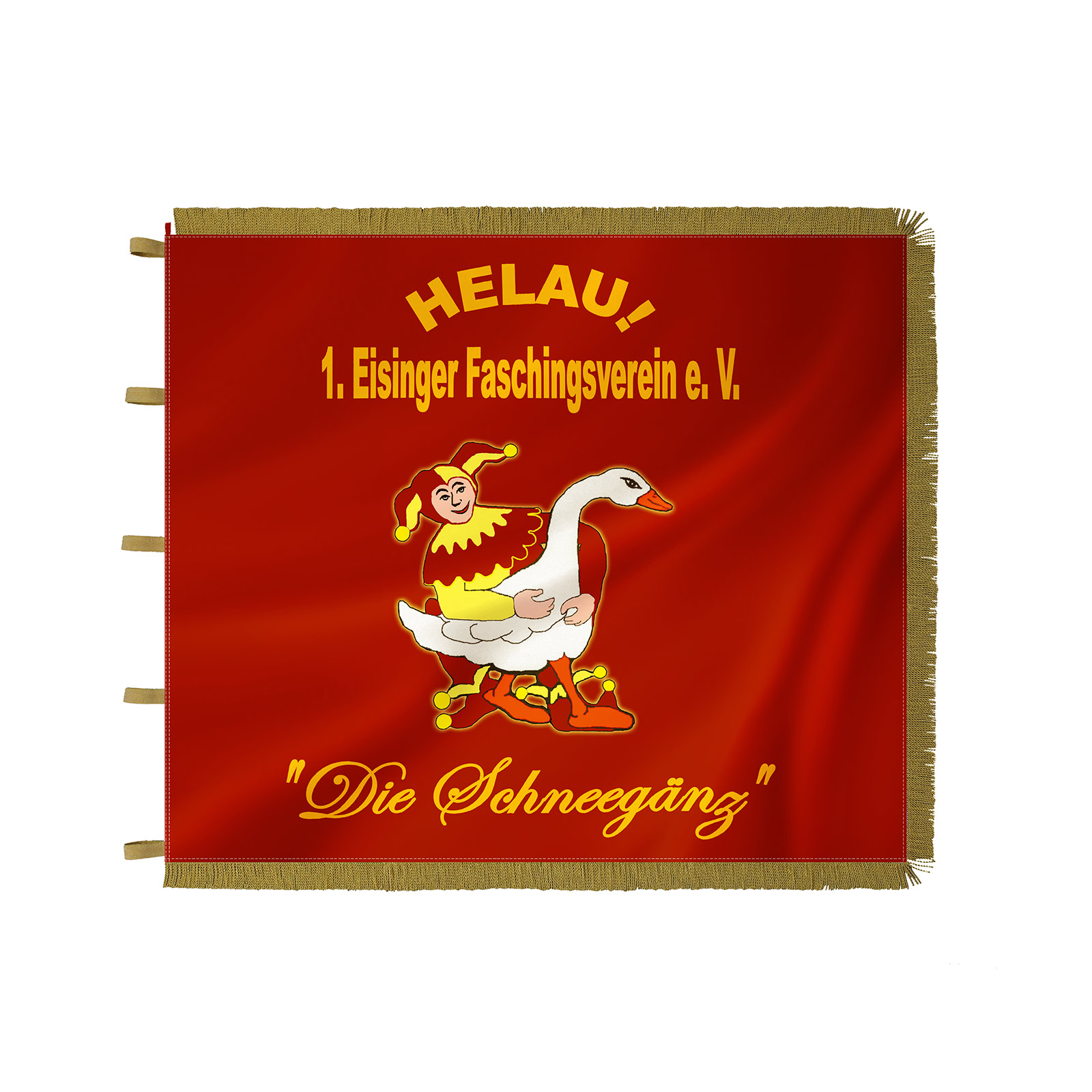 Drapeau d'apparat avec franges torsadées et galons tressés couleur or