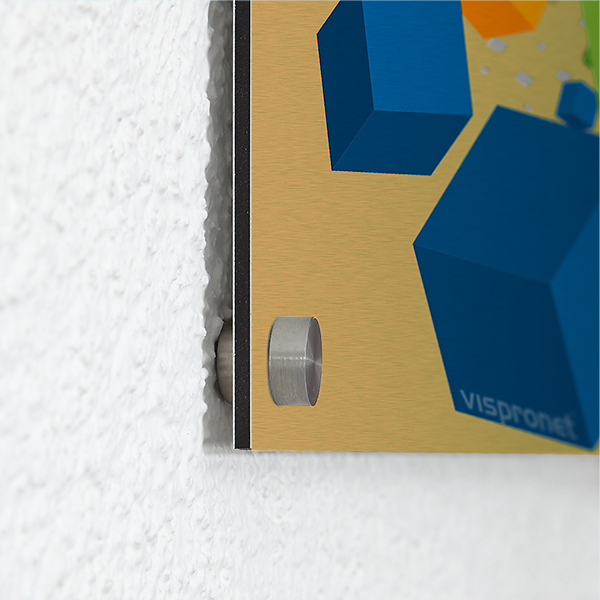 Panneau composite aluminium, doré avec support mural acier inox