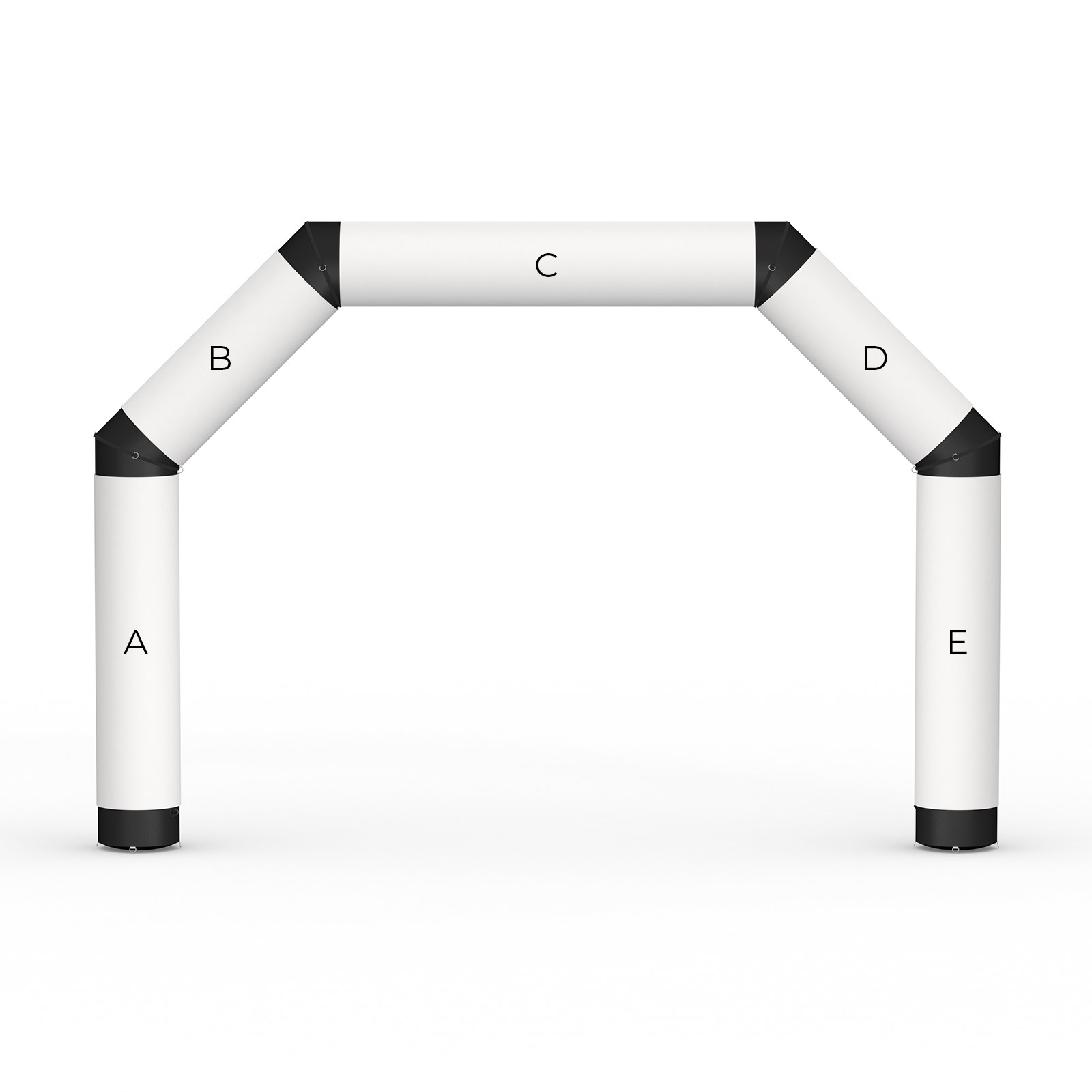 Arche gonflable Air (650 x 450 cm) - position des banderoles A à E