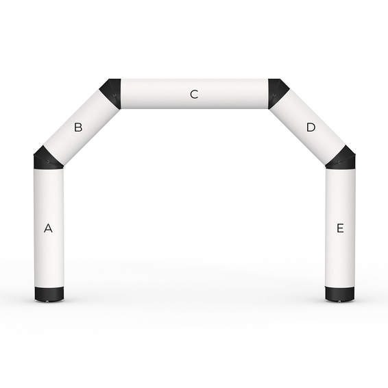 Arche gonflable Air (650 x 450 cm) - position des banderoles A à E
