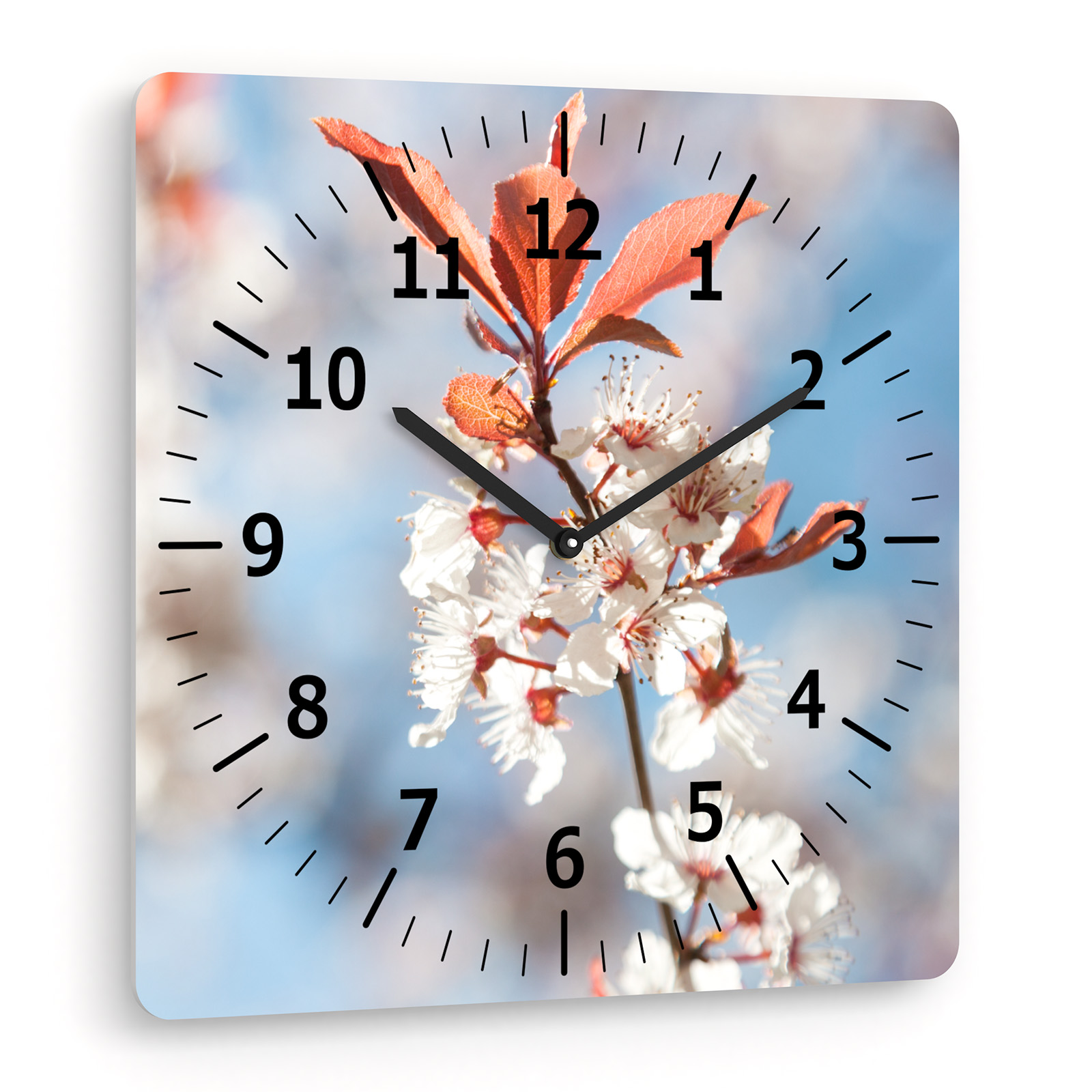 Horloge murale carrée avec motif fleurs de pommier