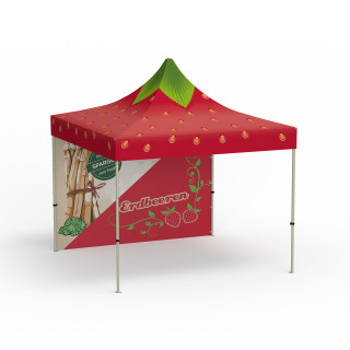 Faltzelt Basic, 3 x 3 m, 1 Vollwand - Erdbeeren & Spargel