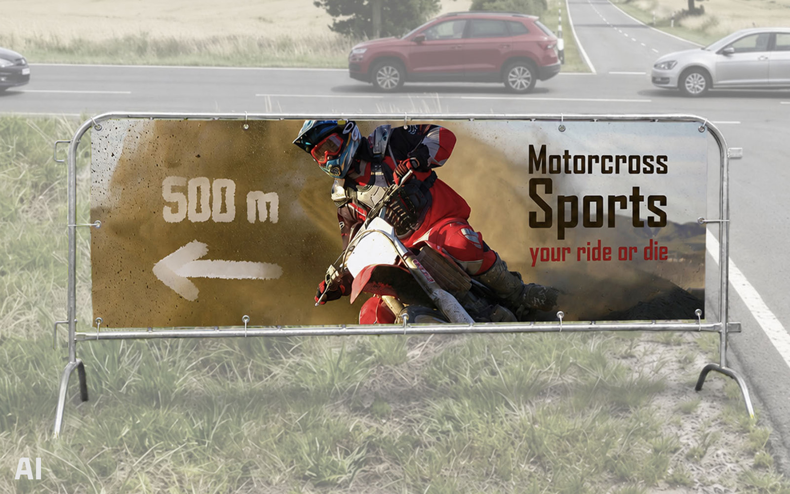 Bâche pour barrière de sécurité, événement motocross