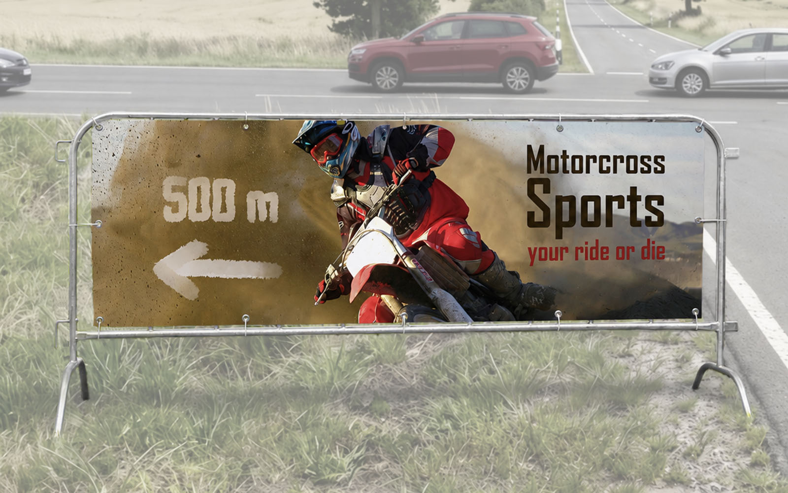 Bâche pour barrière de sécurité, événement motocross