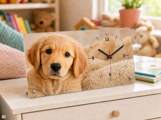 Horloge de table avec photo personnelle sur un buffet