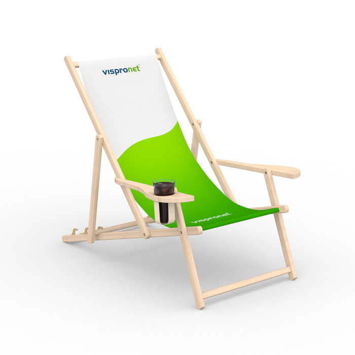 Chaises longues en bois avec accoudoirs et porte-gobelet
