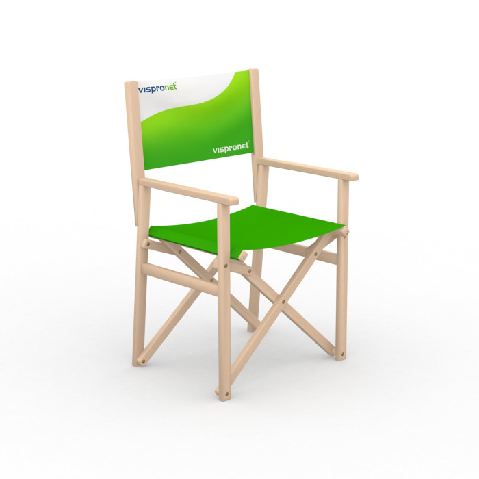 Chaises de réalisateur en bois, dossier imprimé sur un côté