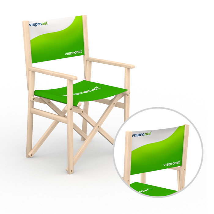Chaises de réalisateur en bois, dossier imprimé des deux côtés